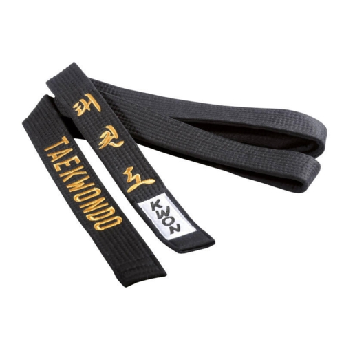 Svart Taekwondo-bälte med broderi - 4 cm
