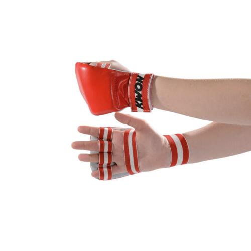 Håndbeskytter Ægte læder - 1 cm polstring - Karate/ju-jitsu -Blå/Rød