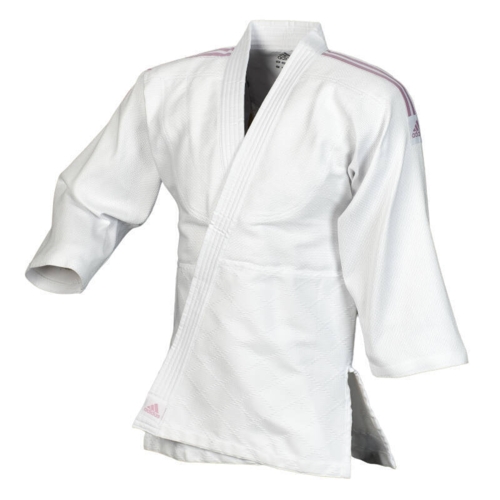 Adidas "CLUB" Judo Gi - 350g - Hvid m. lyserøde striber